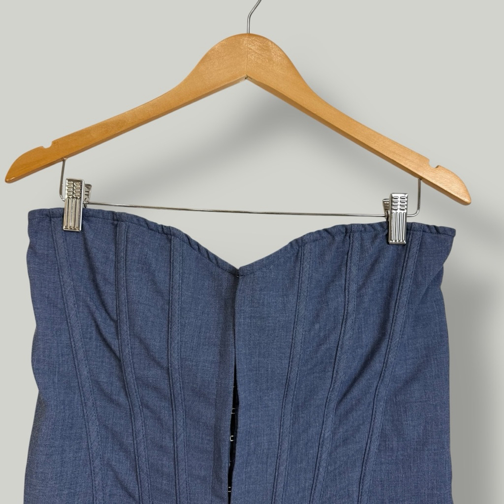 PRETTYLITTLETHING Corset Women Size 12 Large Blue Denim Lace Up Back Woven Shape - Picture 4 of 12